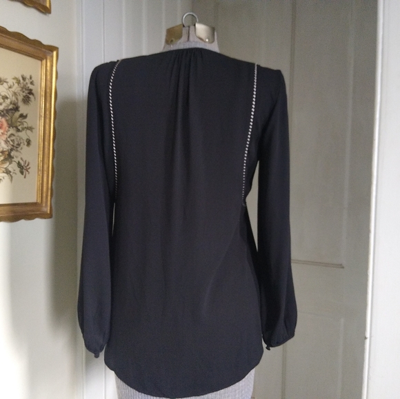 J. CREW Black Long Sleeve Blouse with Black and White Rope trim - Picture 4 of 7
